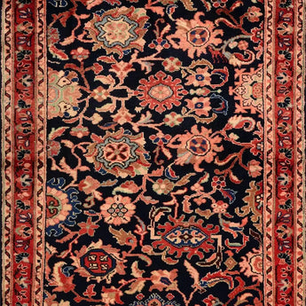 A red / black patina carpet with flower motifs