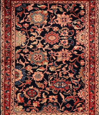 A red / black patina carpet with flower motifs